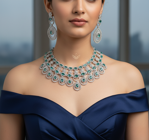 Diamond delicacy mint green necklace set