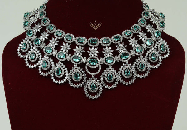 Diamond delicacy mint green necklace set