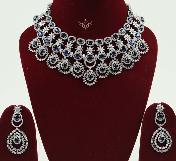 Diamond delicacy sapphire blue necklace set