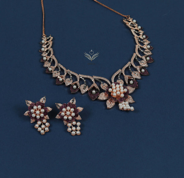 Pearl petals magenta necklace set