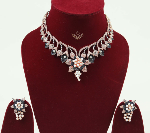 Pearl petals sapphire necklace set