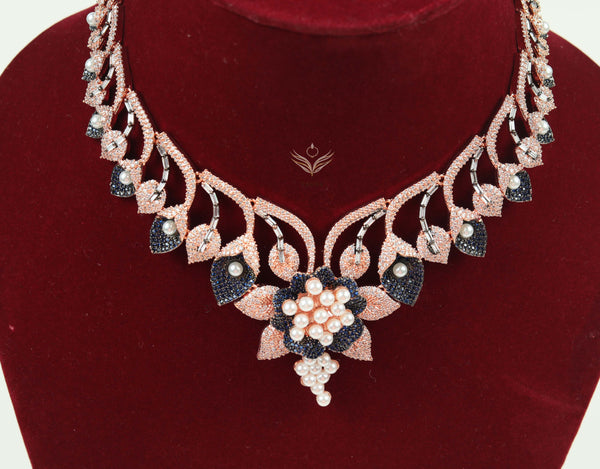 Pearl petals sapphire necklace set