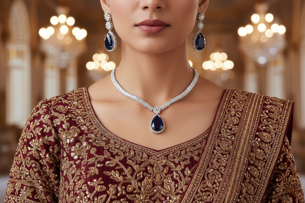 Aurora Sapphire Blue Necklace Set with Earrings