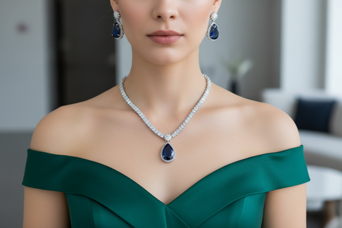 Aurora Sapphire Blue Necklace Set with Earrings