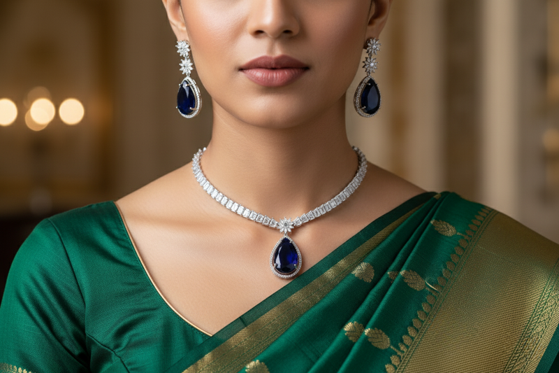 Aurora Sapphire Blue Necklace Set with Earrings