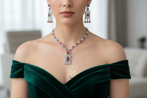 Blossom Breeze Ruby Designer Necklace Set