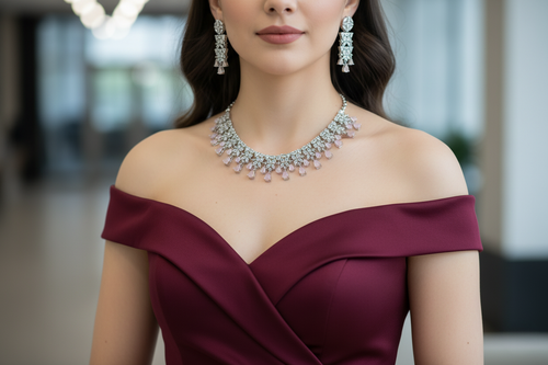 Crystal Cascade Rose Necklace Set