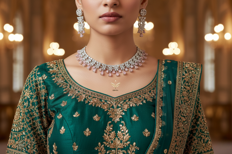 Crystal Cascade Rose Necklace Set