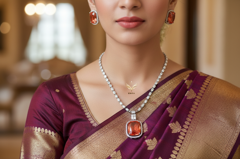 Crystal Euphoria Orange Necklace set