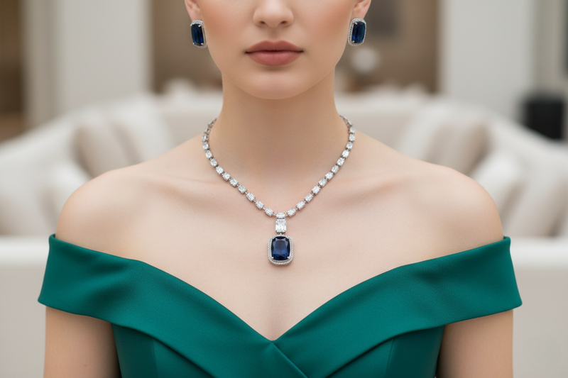 Crystal Euphoria Sapphire Blue Necklace Set