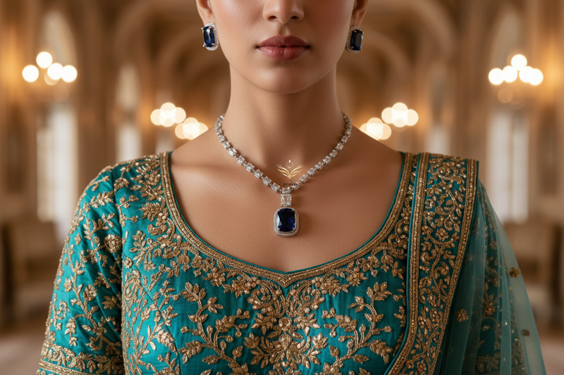 Crystal Euphoria Sapphire Blue Necklace Set