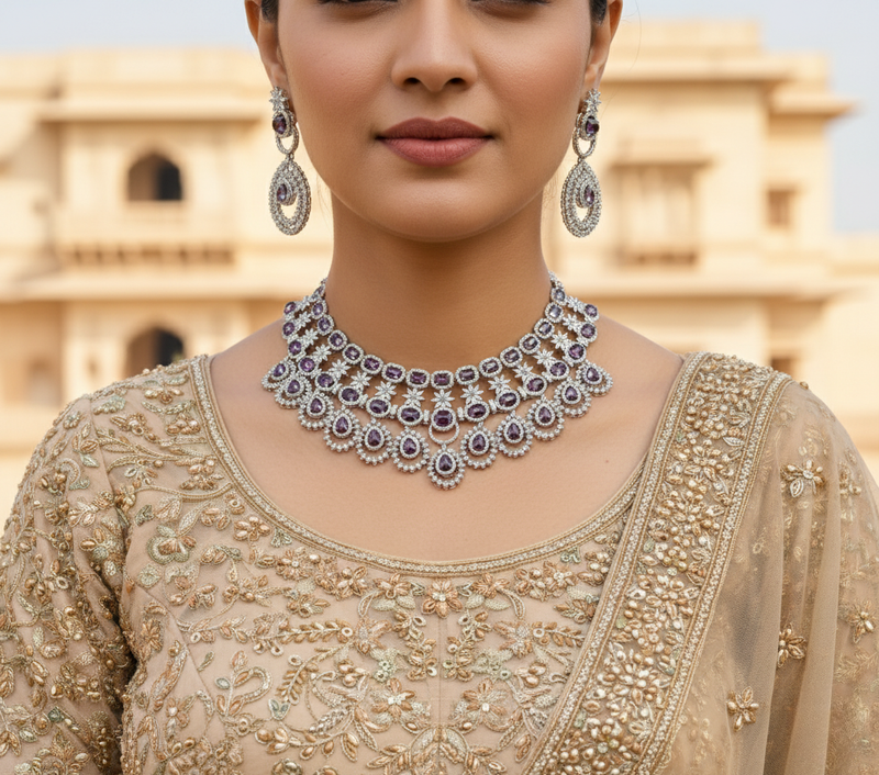 Diamond delicacy lavender necklace set