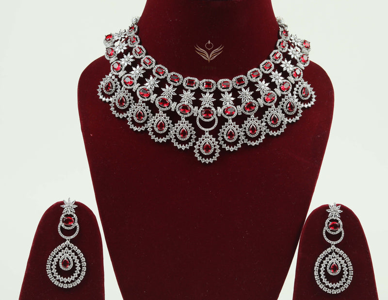 Ruby Diamond Necklace Set with Earring
