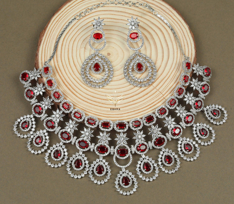 Ebhra Ruby Diamond Necklace Set with Earring 