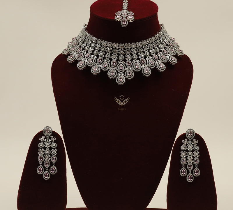 Gemstone galaxy pink necklace set