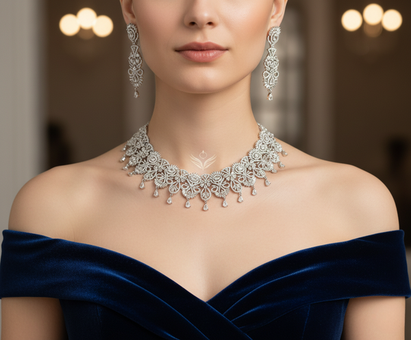 Iridescent illusion white necklace set