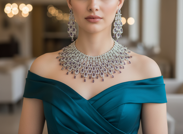 Lavender crystal current necklace set