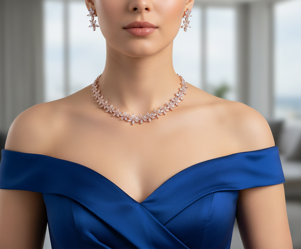 Lilac Lace Necklace Set- Rose Gold