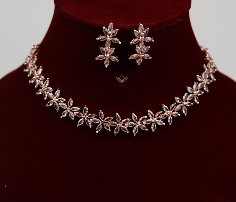 Lilac Lace Necklace Set- Rose Gold