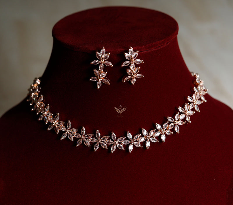 Lilac Lace Necklace Set- Rose Gold