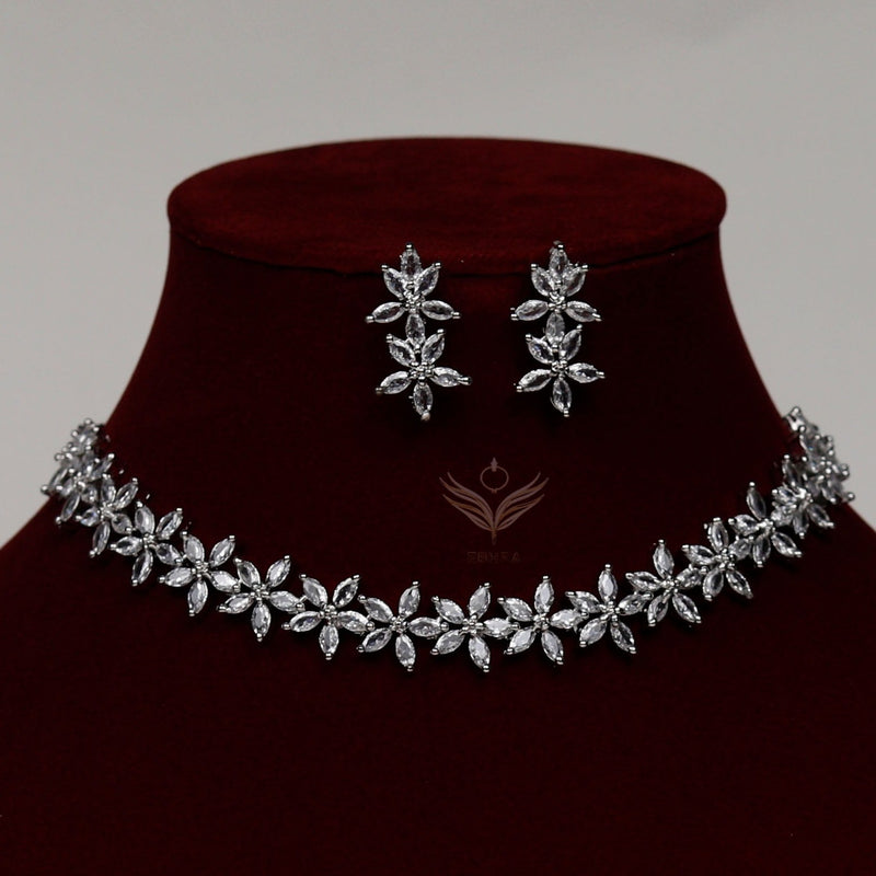 Lilac Lace Necklace Set- Silver