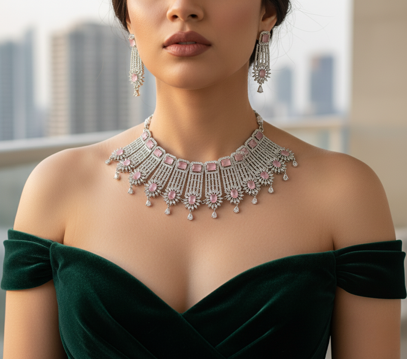 Lustrous lace necklace set