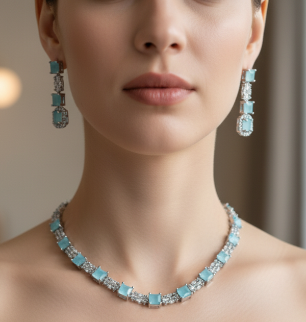 Mystic Moonstone Pastel Green CZ Choker Set