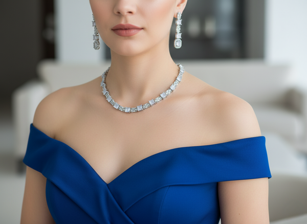 Mystic Moonstone Pastel Grey CZ Choker Set