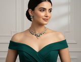 Pearl petals emerald green necklace set