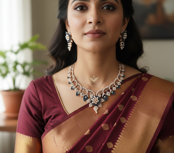 Pearl petals sapphire necklace set