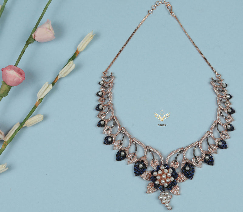 Pearl petals sapphire necklace set