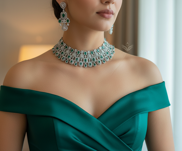 Timeless treasure emerald necklace set