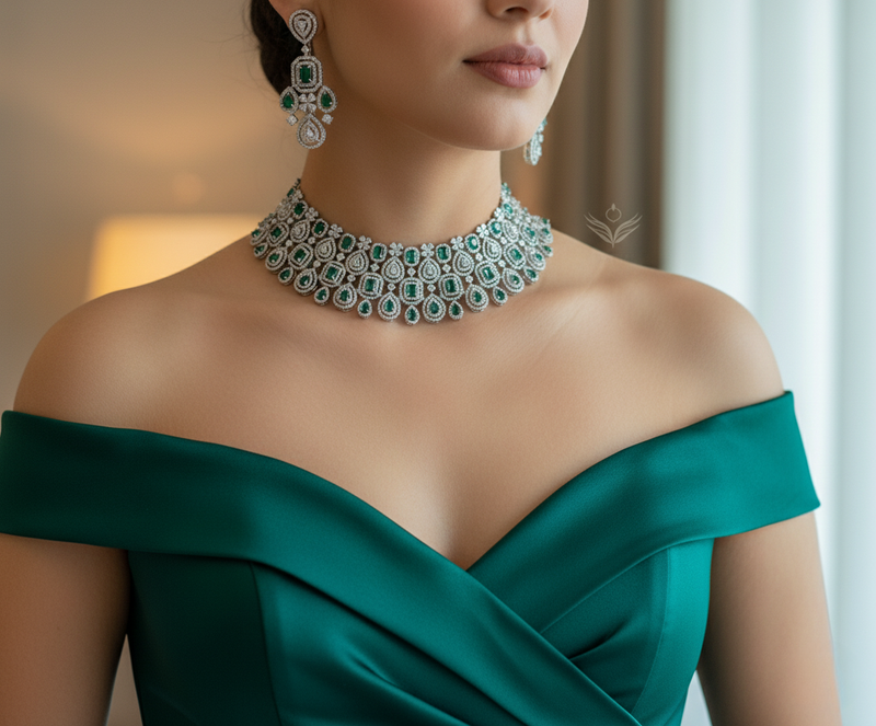 Timeless treasure emerald necklace set