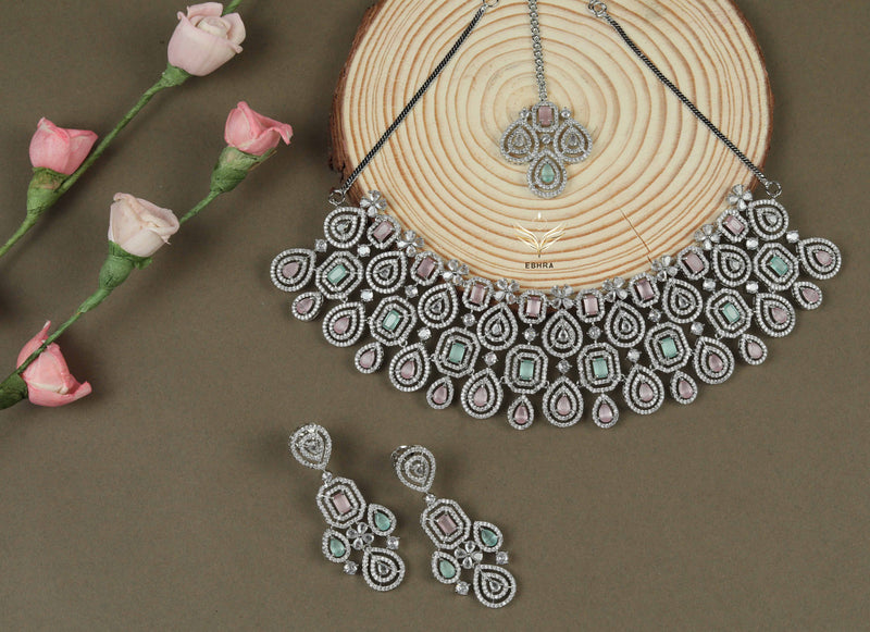 timeless treasure pink and green necklace set