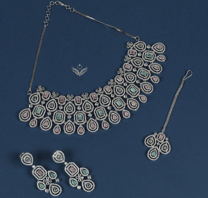 timeless treasure pink and green necklace set