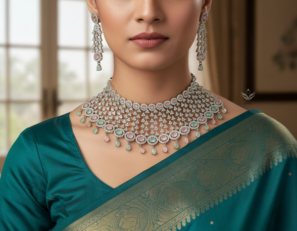 Velvet serenade pink and green necklace set