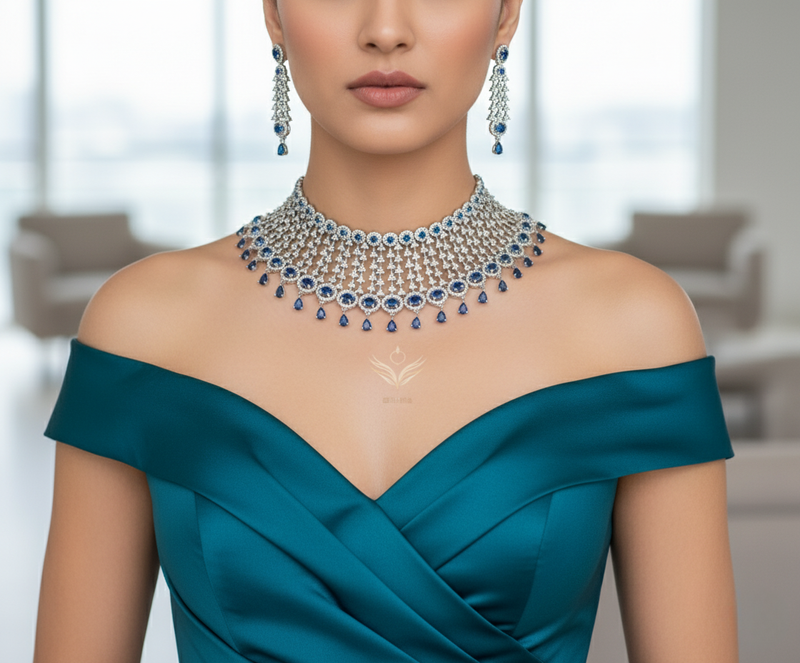 Velvet serenade sapphire blue necklace set