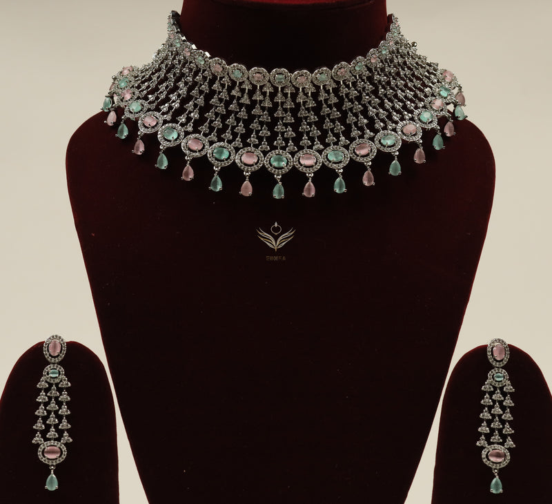 Velvet serenade pink and green necklace set