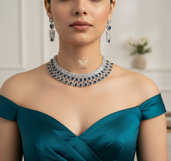 Vintage valor sapphire blue necklace set