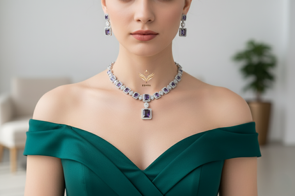 Whispering Willow Lavender CZ Necklace Set