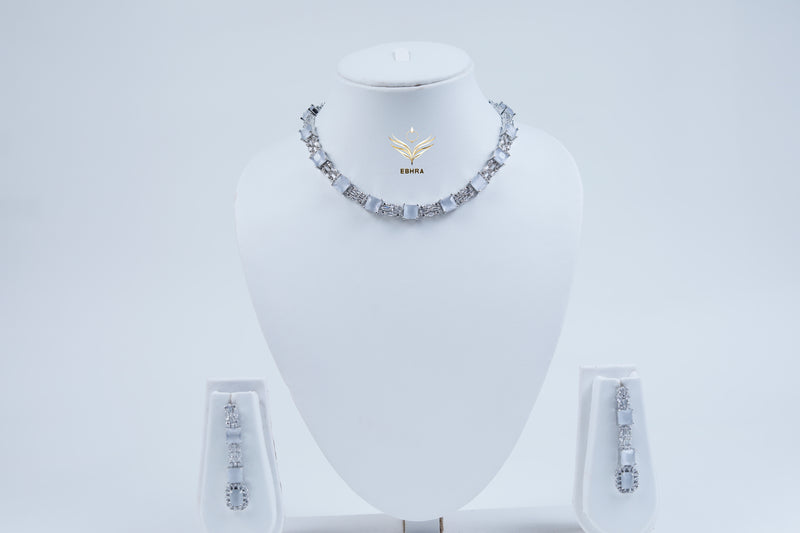 Mystic Moonstone Pastel Grey CZ Choker Set