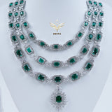 Stellar Shimmer Emerald Green Triple Layer Necklace Set