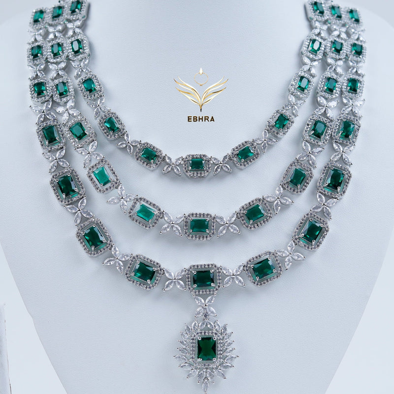 Stellar Shimmer Emerald Green Triple Layer Necklace Set