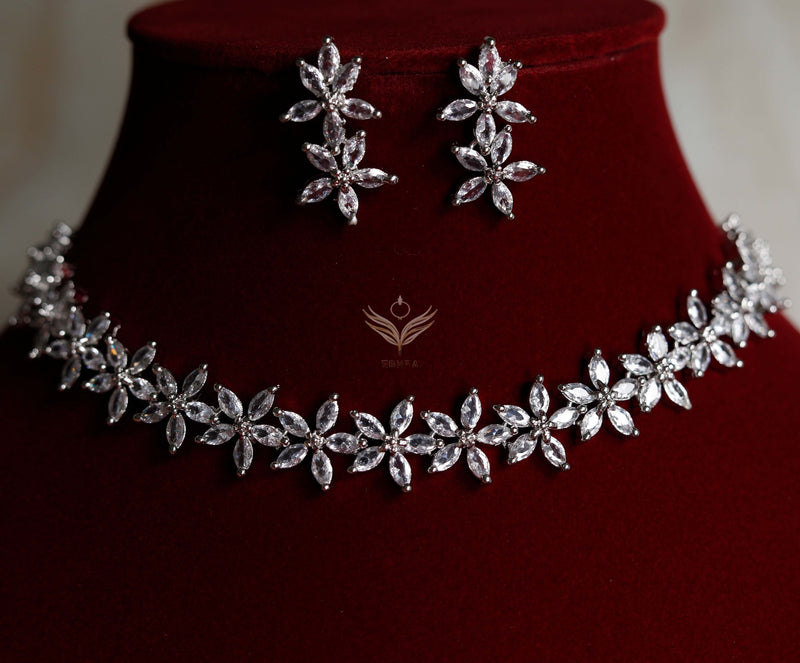 Lilac Lace Necklace Set- Silver