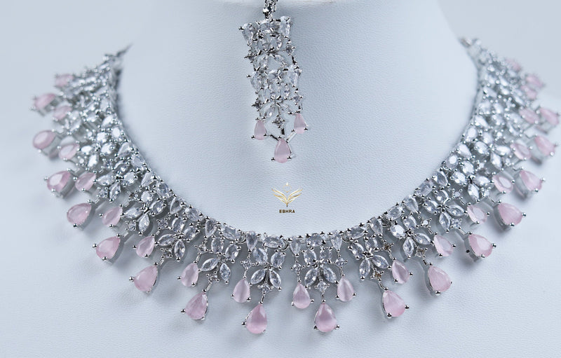 Crystal Cascade Rose Necklace Set