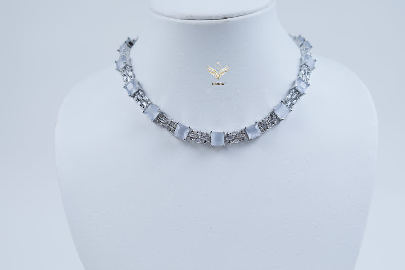 Mystic Moonstone Pastel Grey CZ Choker Set