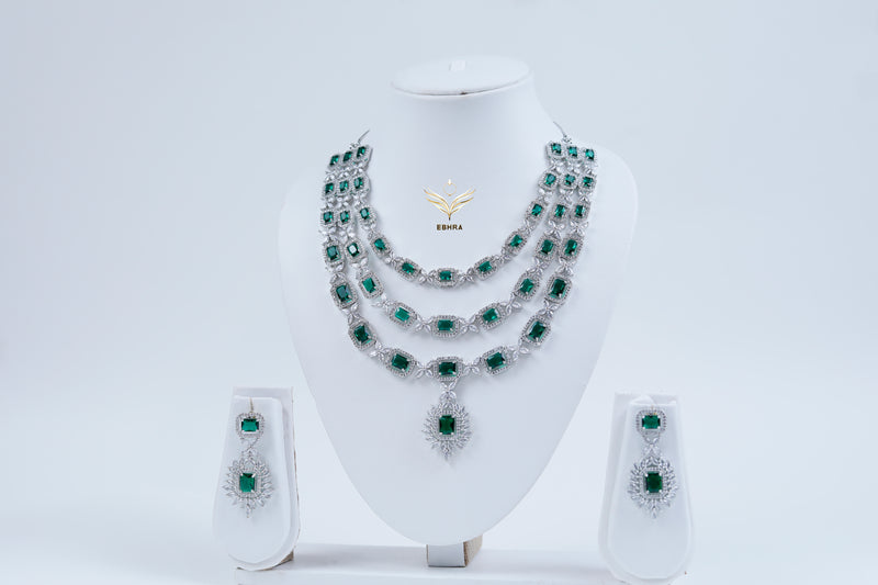 Stellar Shimmer Emerald Green Triple Layer Necklace Set