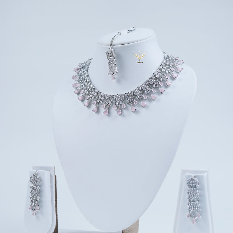 Crystal Cascade Rose Necklace Set
