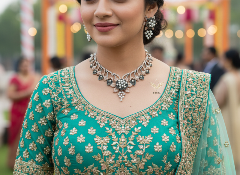 pearl petals black necklace set