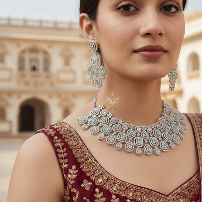 timeless treasure pink and green necklace set